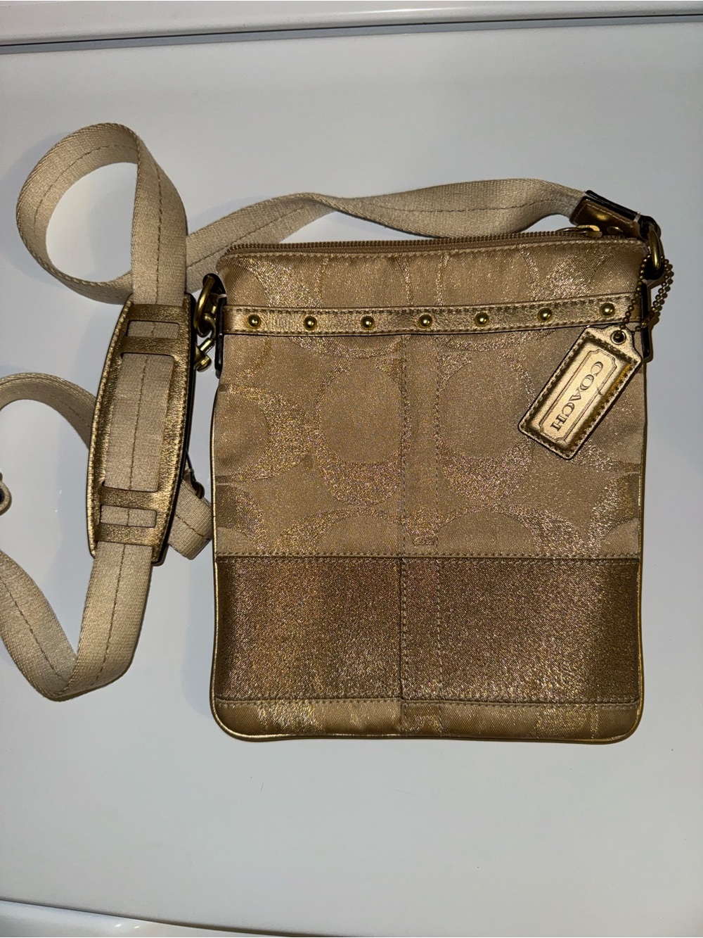 Coach Metallic Gold Messenger Crossbody Bag